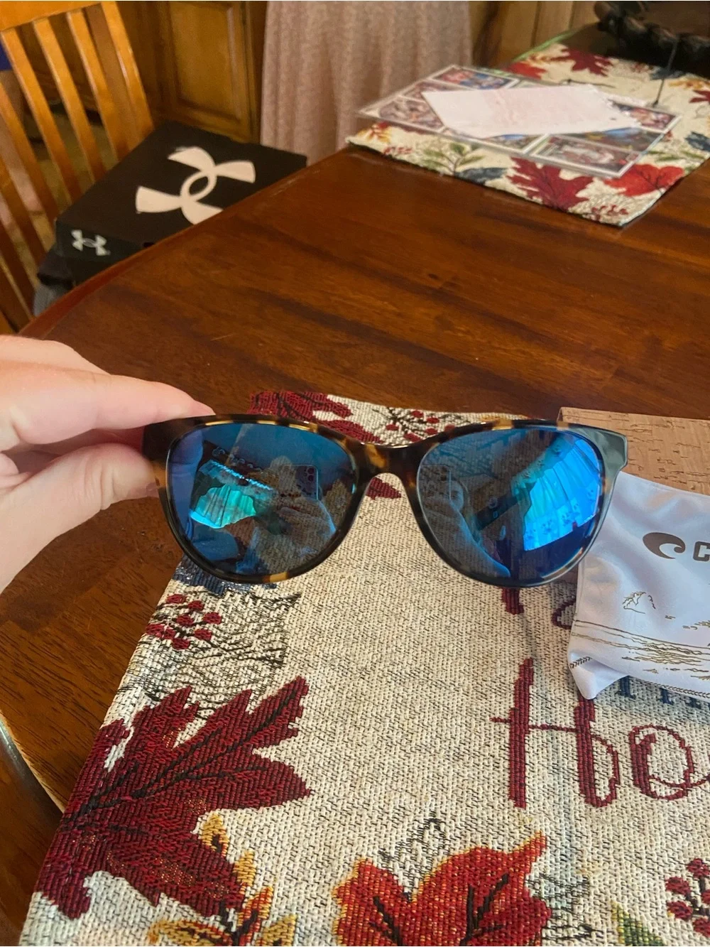 Costa women’s Catherine Tortoise Frame Sunglasses with Blue Mirror Lenses